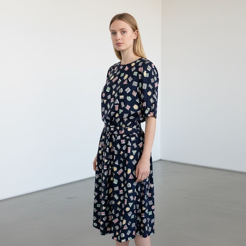 Vintage TALBOTS Abstract Print Midi Dress - Size 12